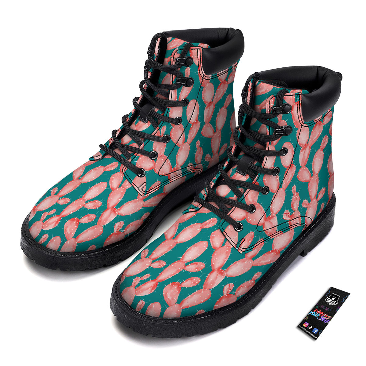 Pink Cactus Print Pattern Boots-grizzshop