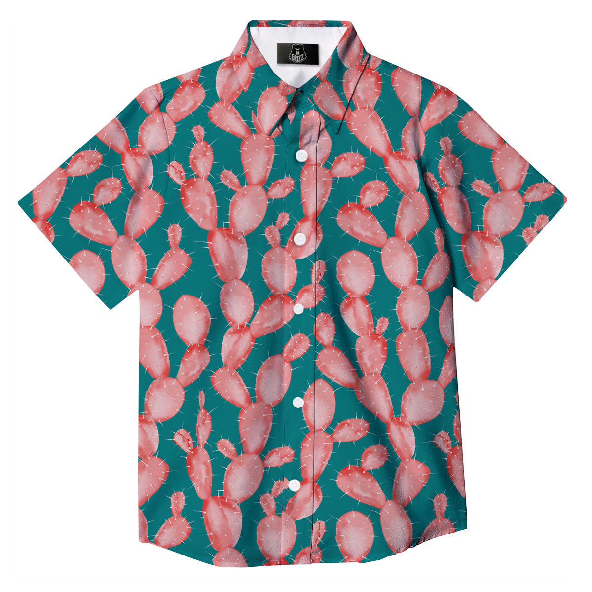 Pink Cactus Print Pattern Button Up Shirt-grizzshop