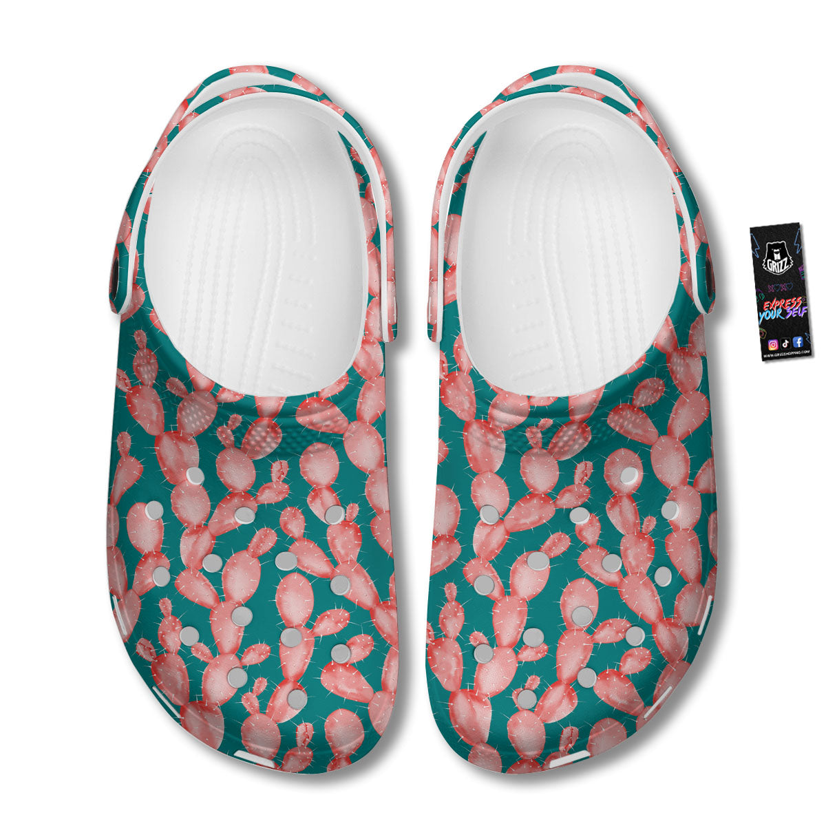 Pink Cactus Print Pattern Clog-grizzshop