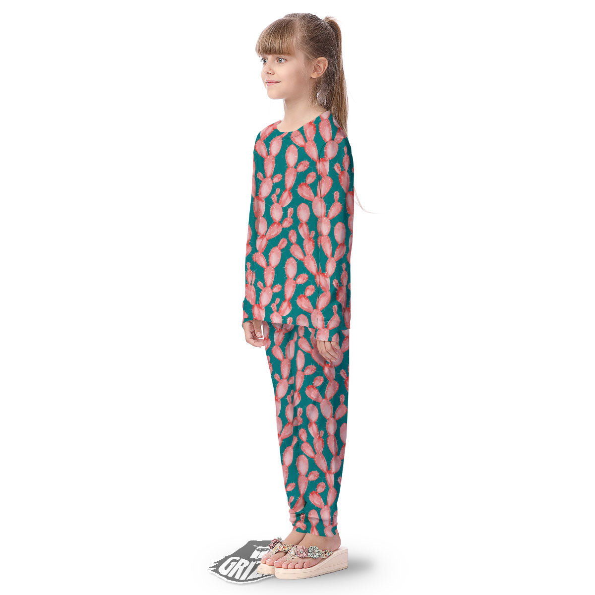 Pink Cactus Print Pattern Kid's Pajamas-grizzshop