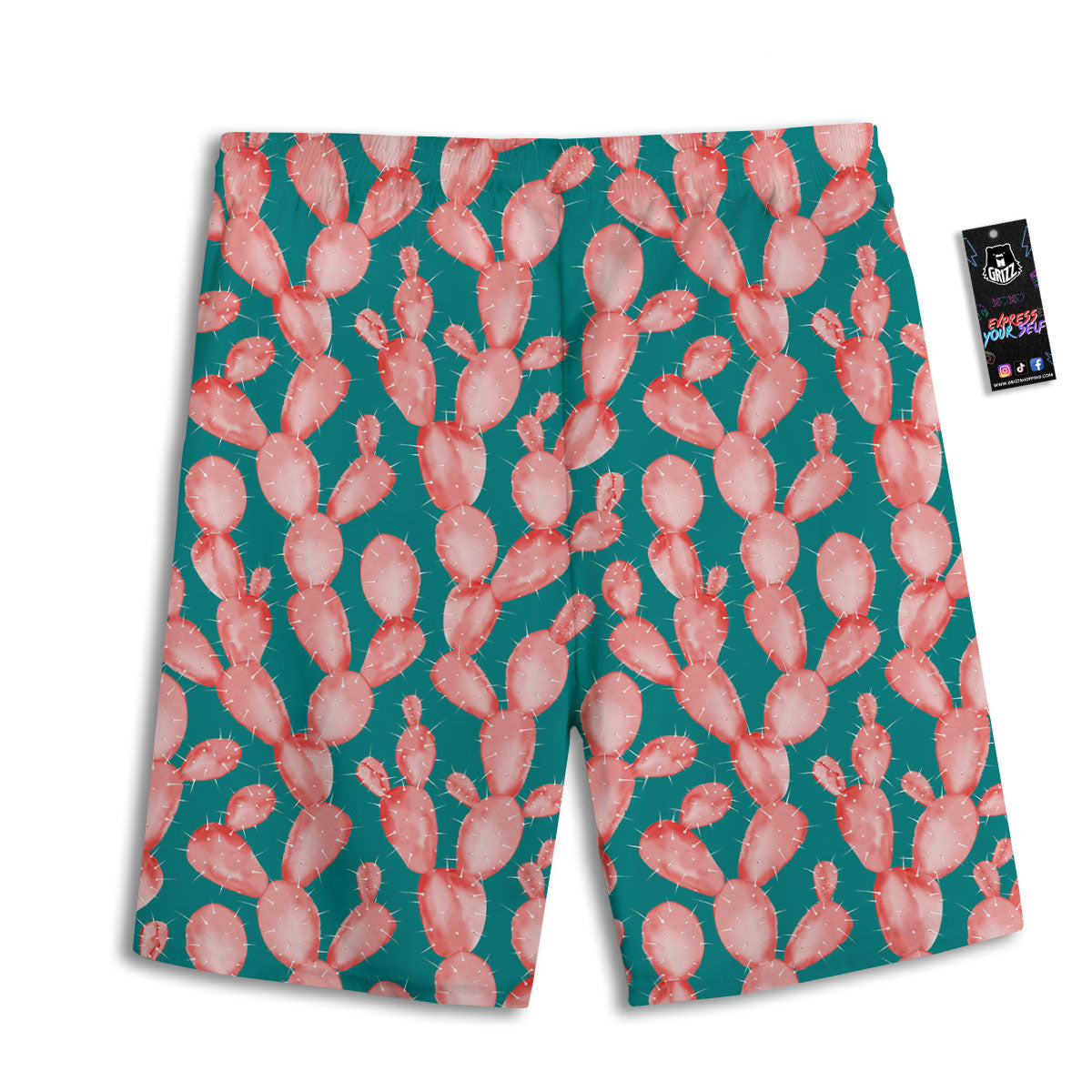Pink Cactus Print Pattern Men's Athletic Shorts