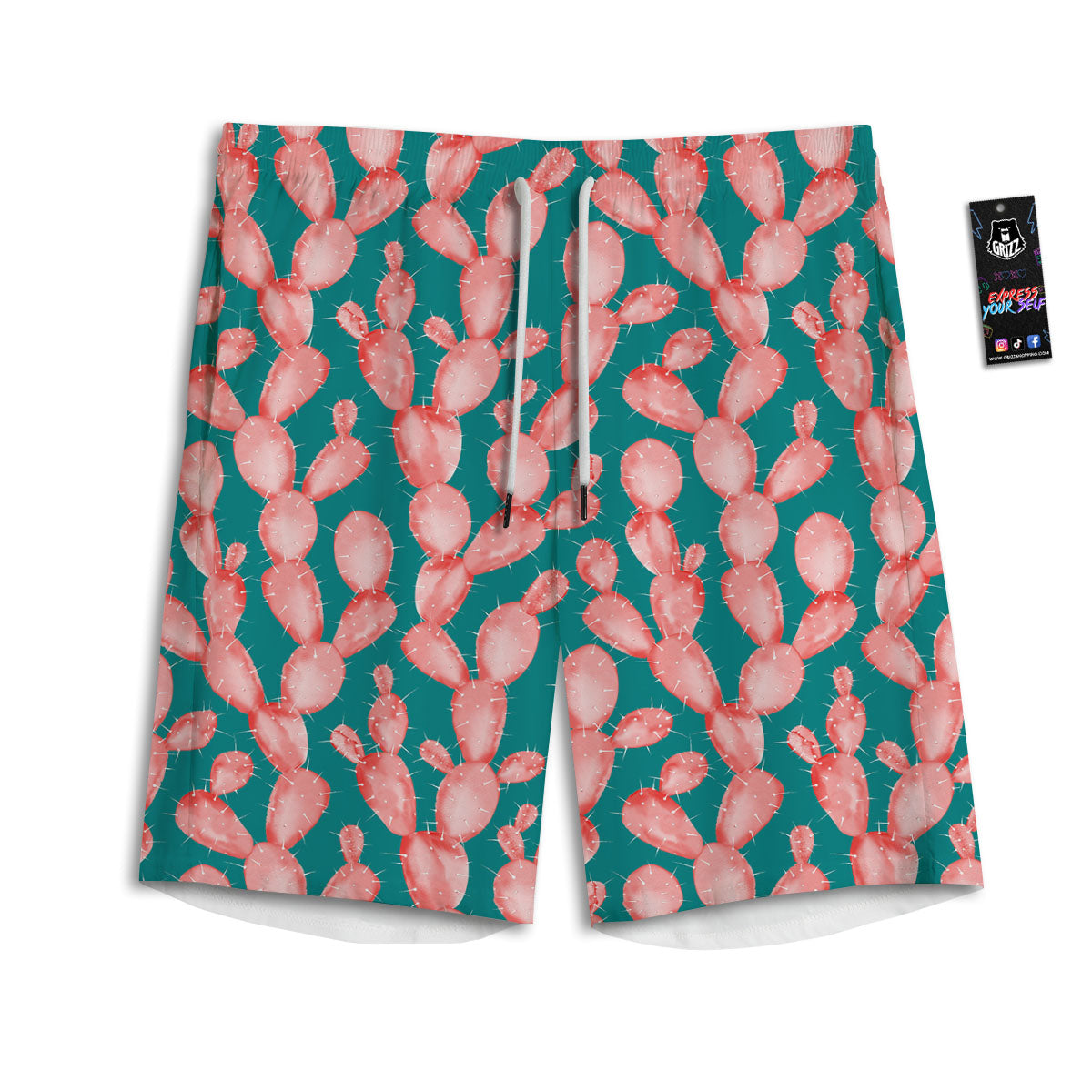 Pink Cactus Print Pattern Men's Athletic Shorts