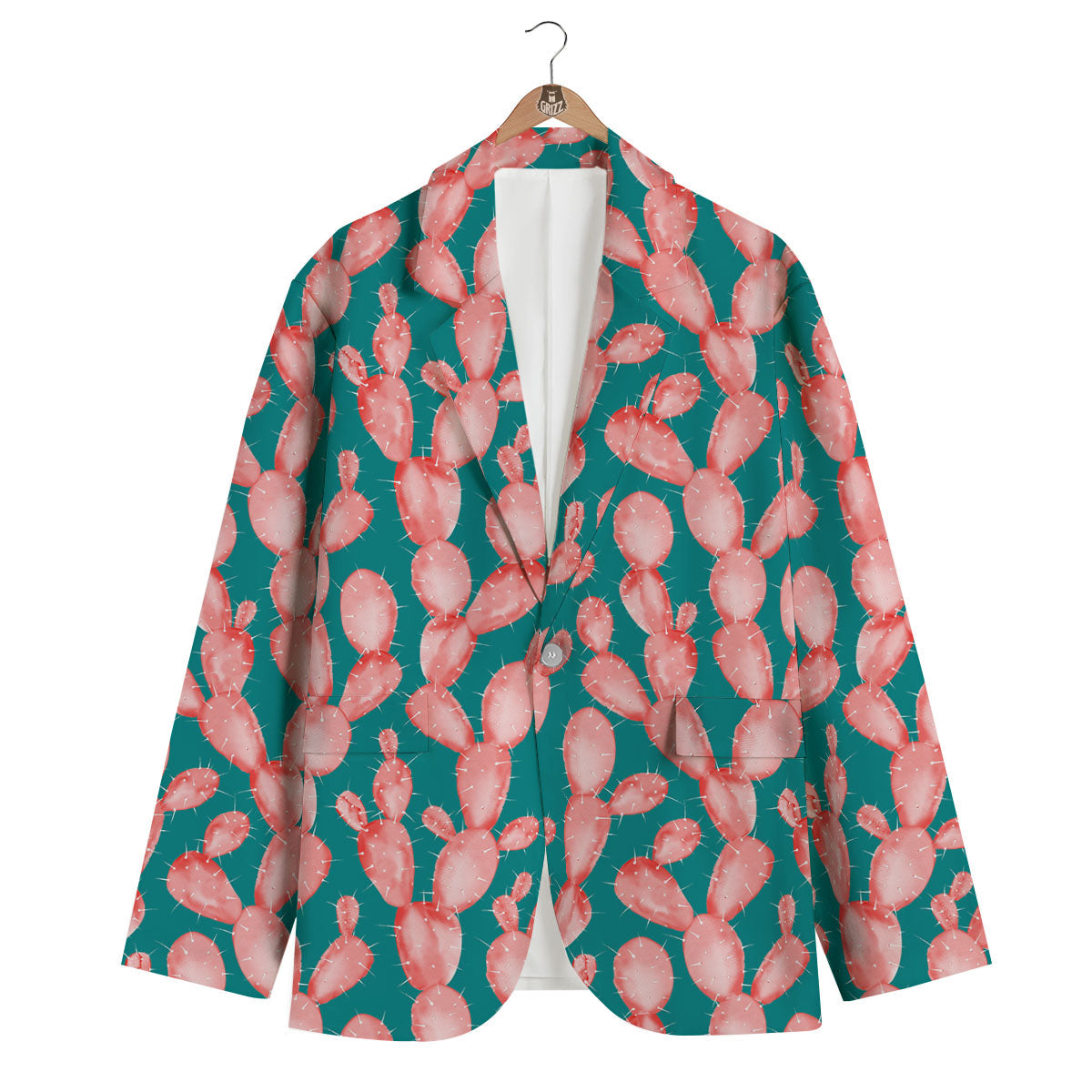 Pink Cactus Print Pattern Men's Blazer-grizzshop