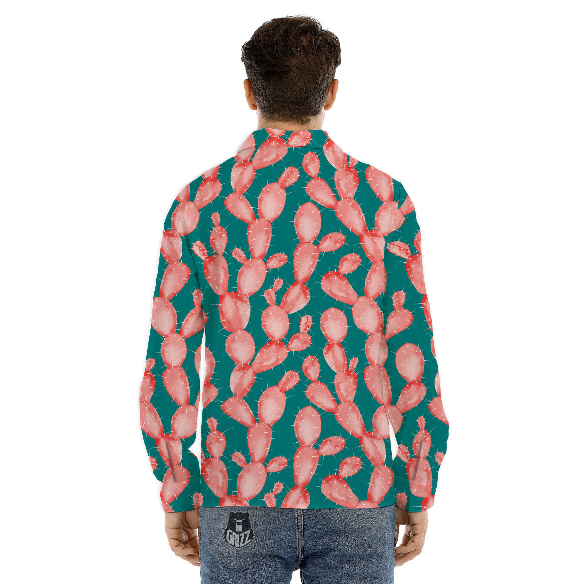 Pink Cactus Print Pattern Men's Dress Shirts-grizzshop