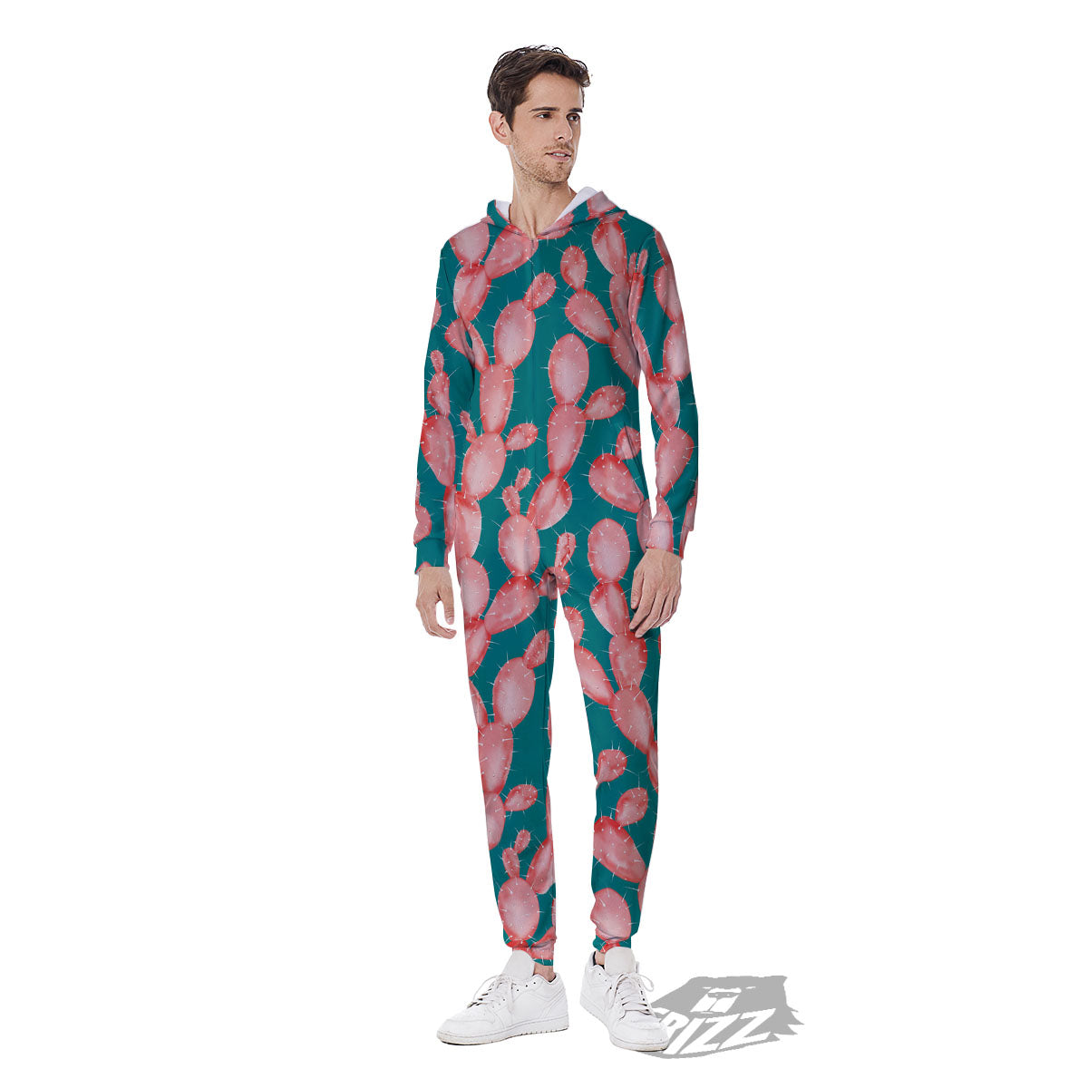 Pink Cactus Print Pattern Men's Jumpsuit-grizzshop