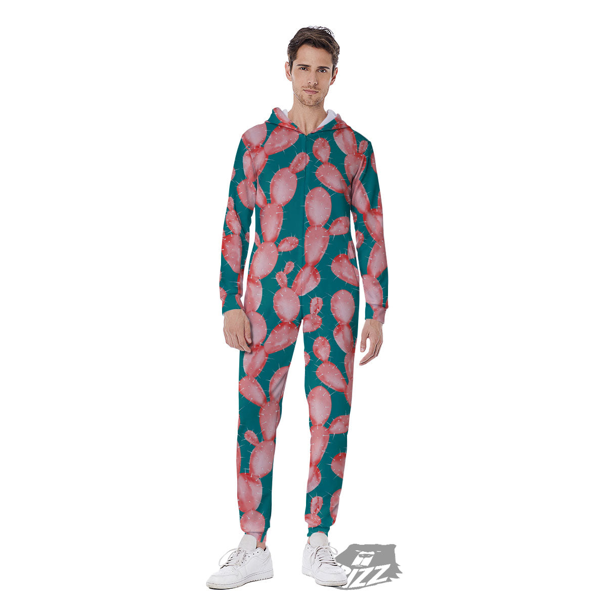 Pink Cactus Print Pattern Men's Jumpsuit-grizzshop