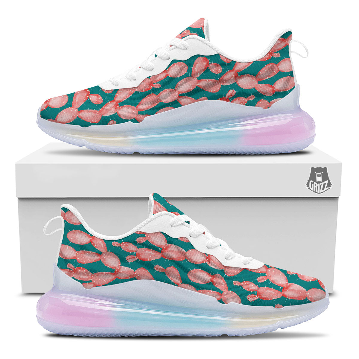 Pink Cactus Print Pattern Running Sneakers-grizzshop