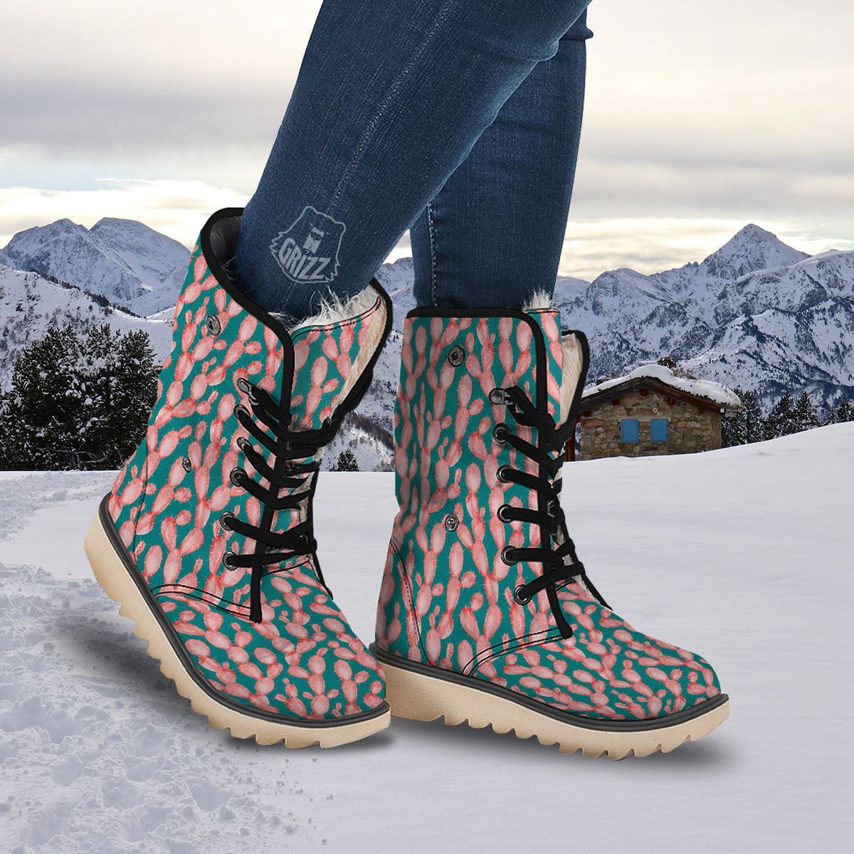 Pink Cactus Print Pattern Snow Boots-grizzshop