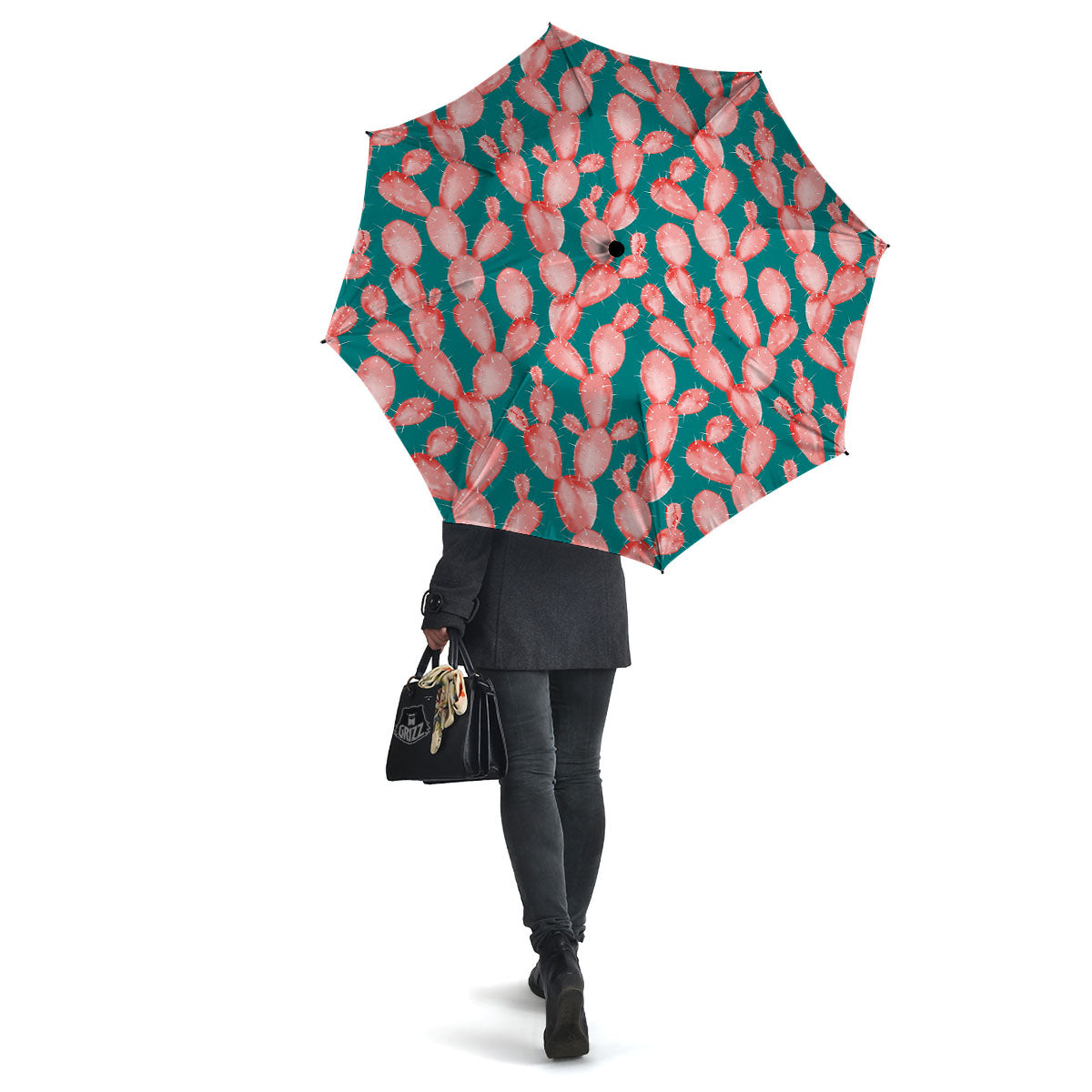 Pink Cactus Print Pattern Umbrella-grizzshop