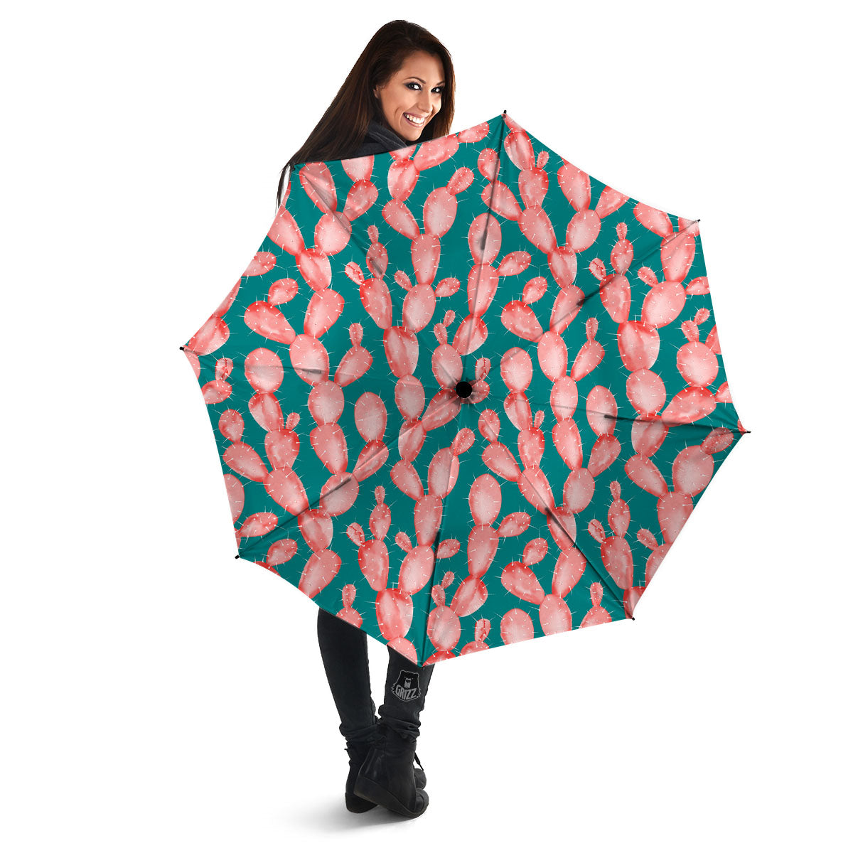 Pink Cactus Print Pattern Umbrella-grizzshop