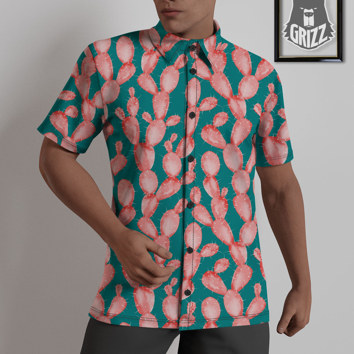 Pink Cactus Print Pattern Untucked Shirts-grizzshop