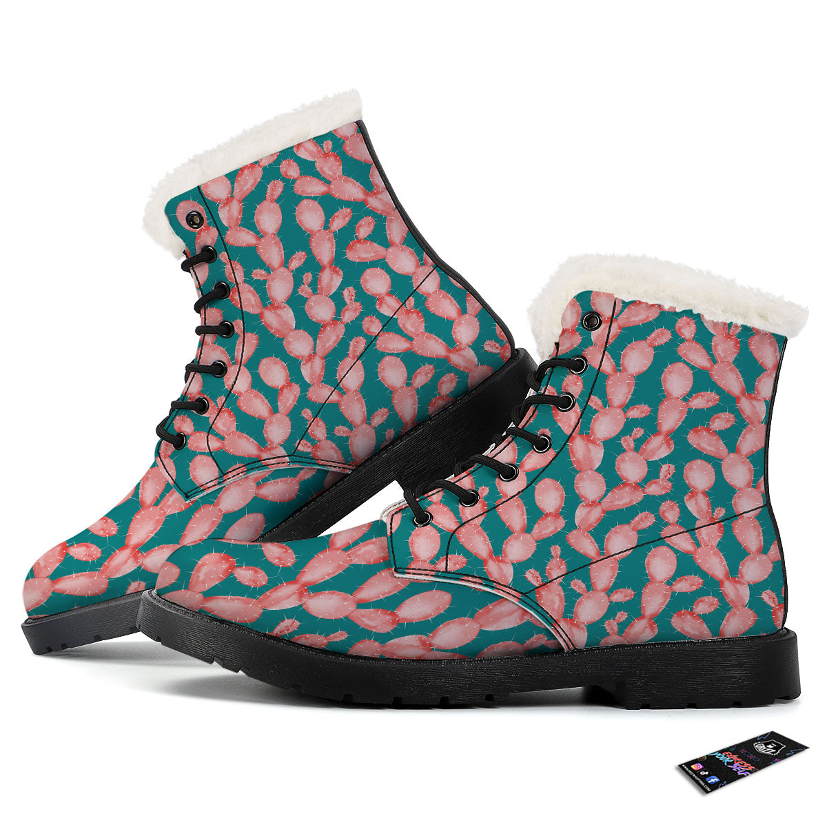 Pink Cactus Print Pattern Winter Boots-grizzshop