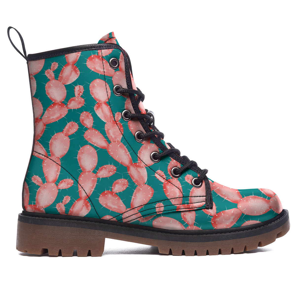 Pink Cactus Print Pattern Work Boots-grizzshop