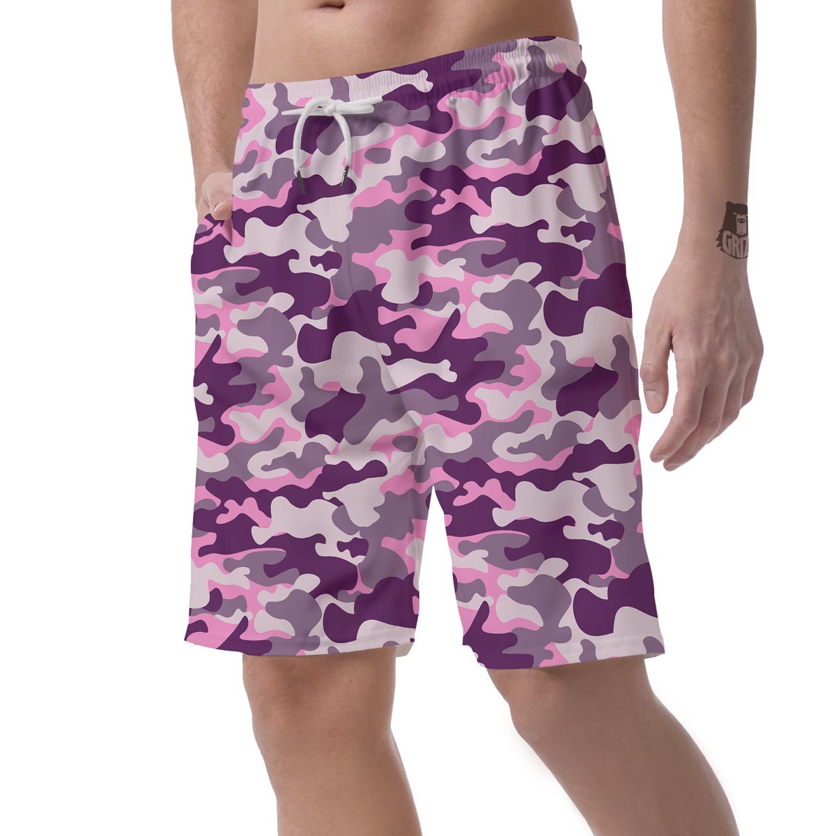 Pink Camouflage Print Men's Shorts-grizzshop