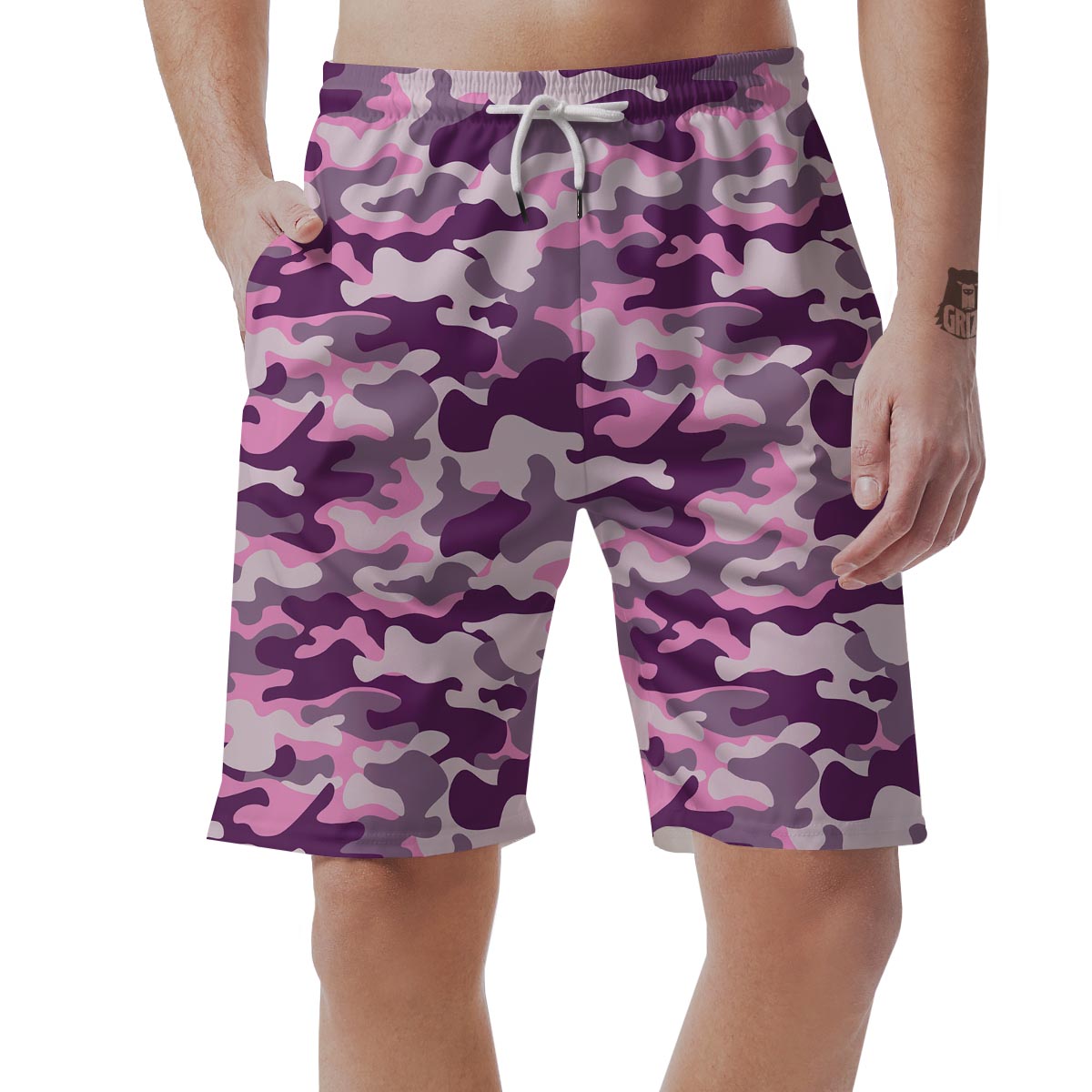 Pink Camouflage Print Men's Shorts-grizzshop