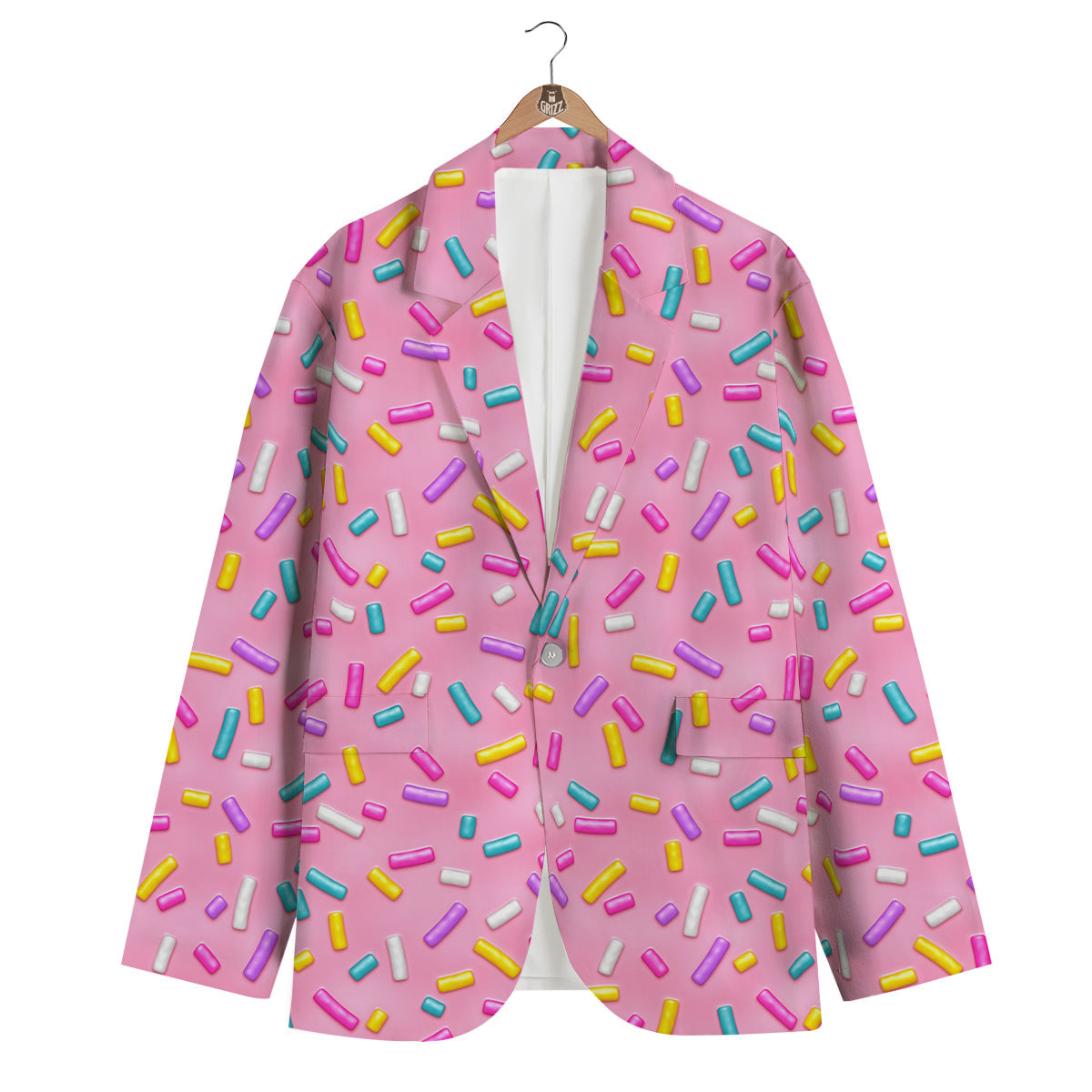 Pink Candy Pattern Print Men's Blazer-grizzshop