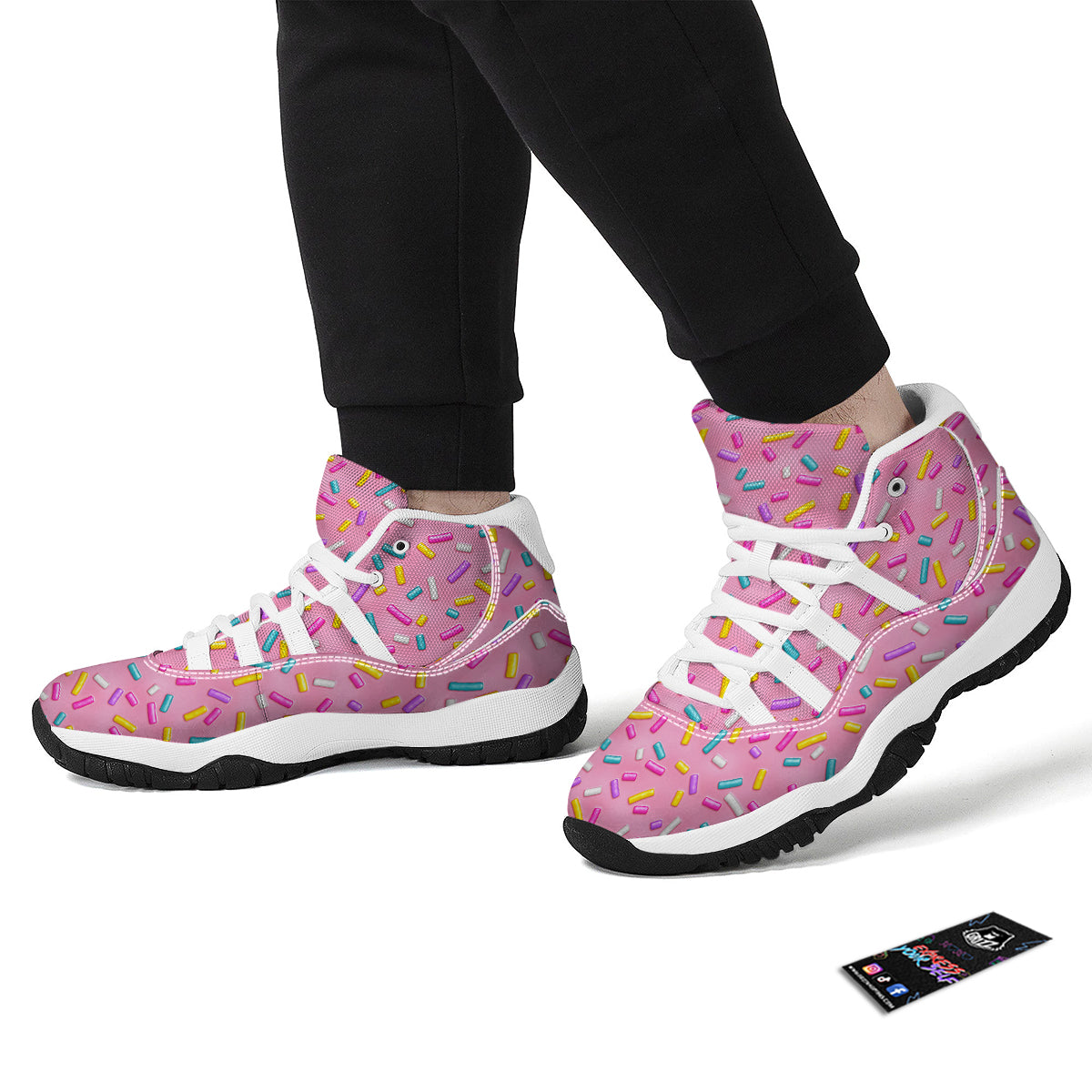 Pink Candy Pattern Print White Bball Shoes-grizzshop