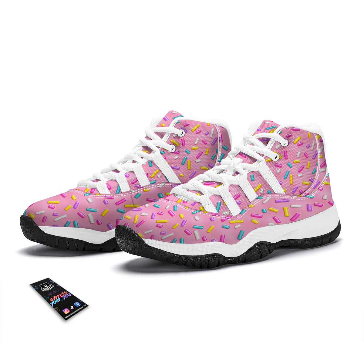 Pink Candy Pattern Print White Bball Shoes-grizzshop