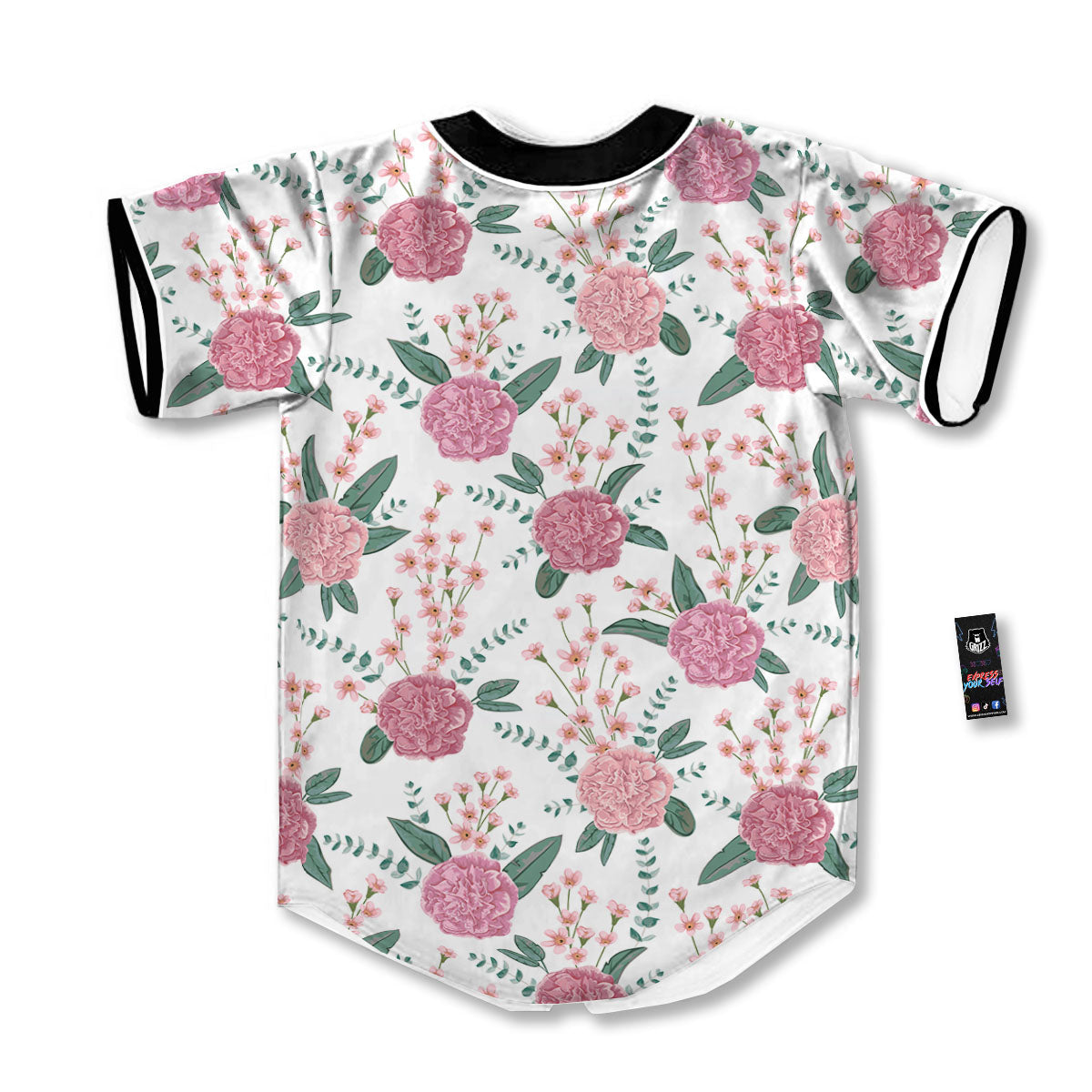 Pink Carnation White Print Pattern Baseball Jersey-grizzshop