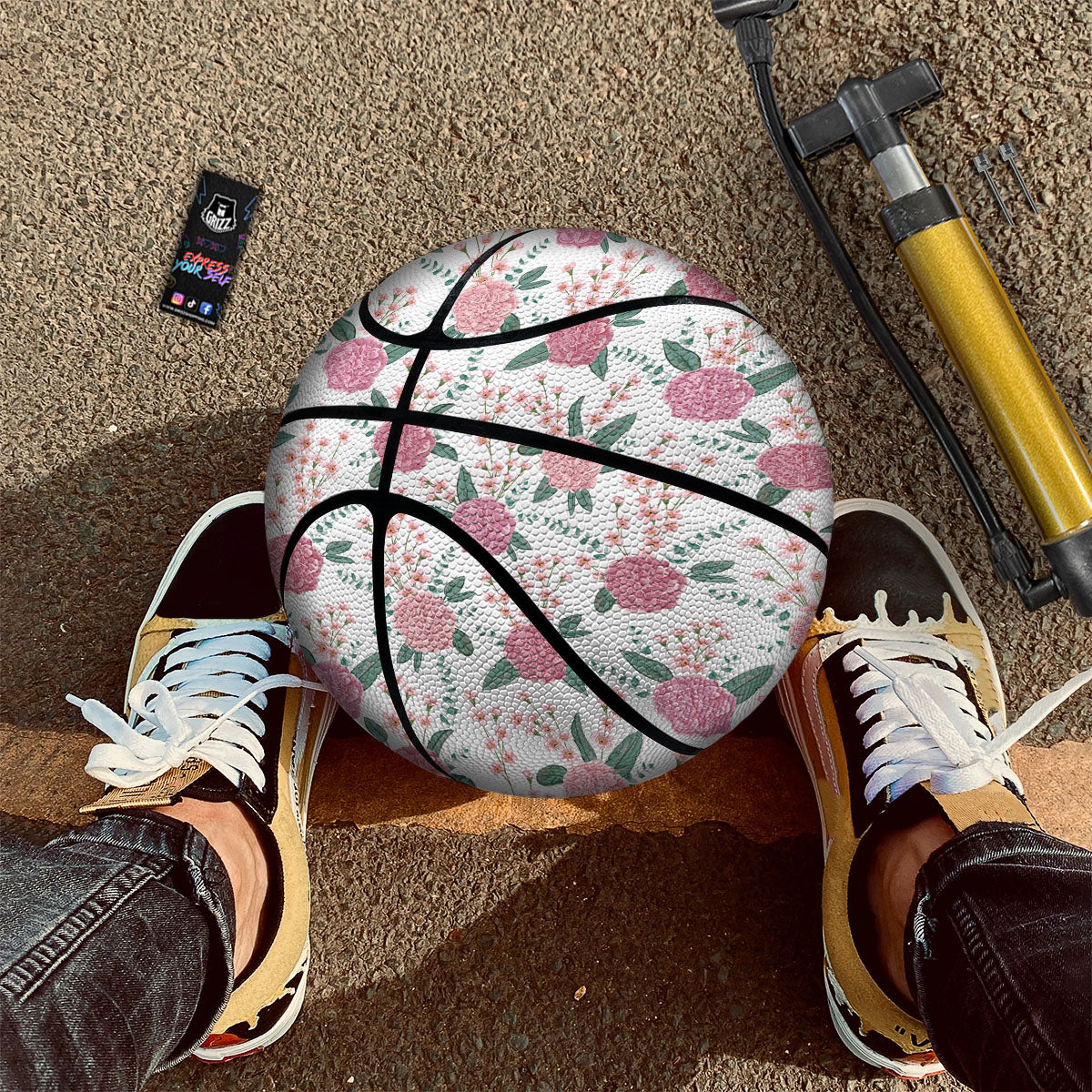 Pink Carnation White Print Pattern Basketball-grizzshop