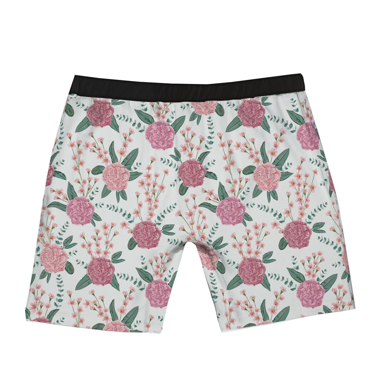 Pink Carnation White Print Pattern Boxer Briefs-grizzshop