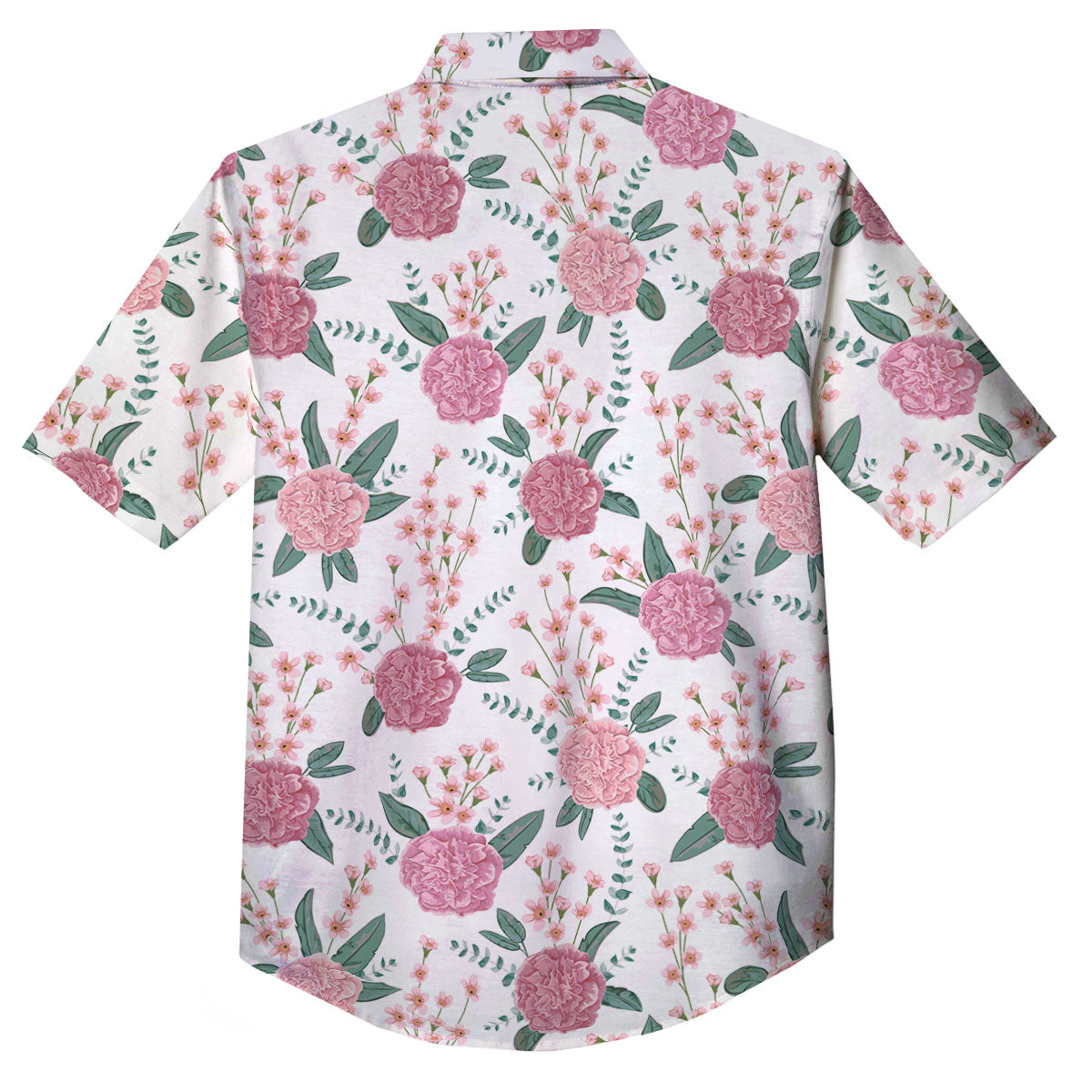 Pink Carnation White Print Pattern Button Up Shirt-grizzshop