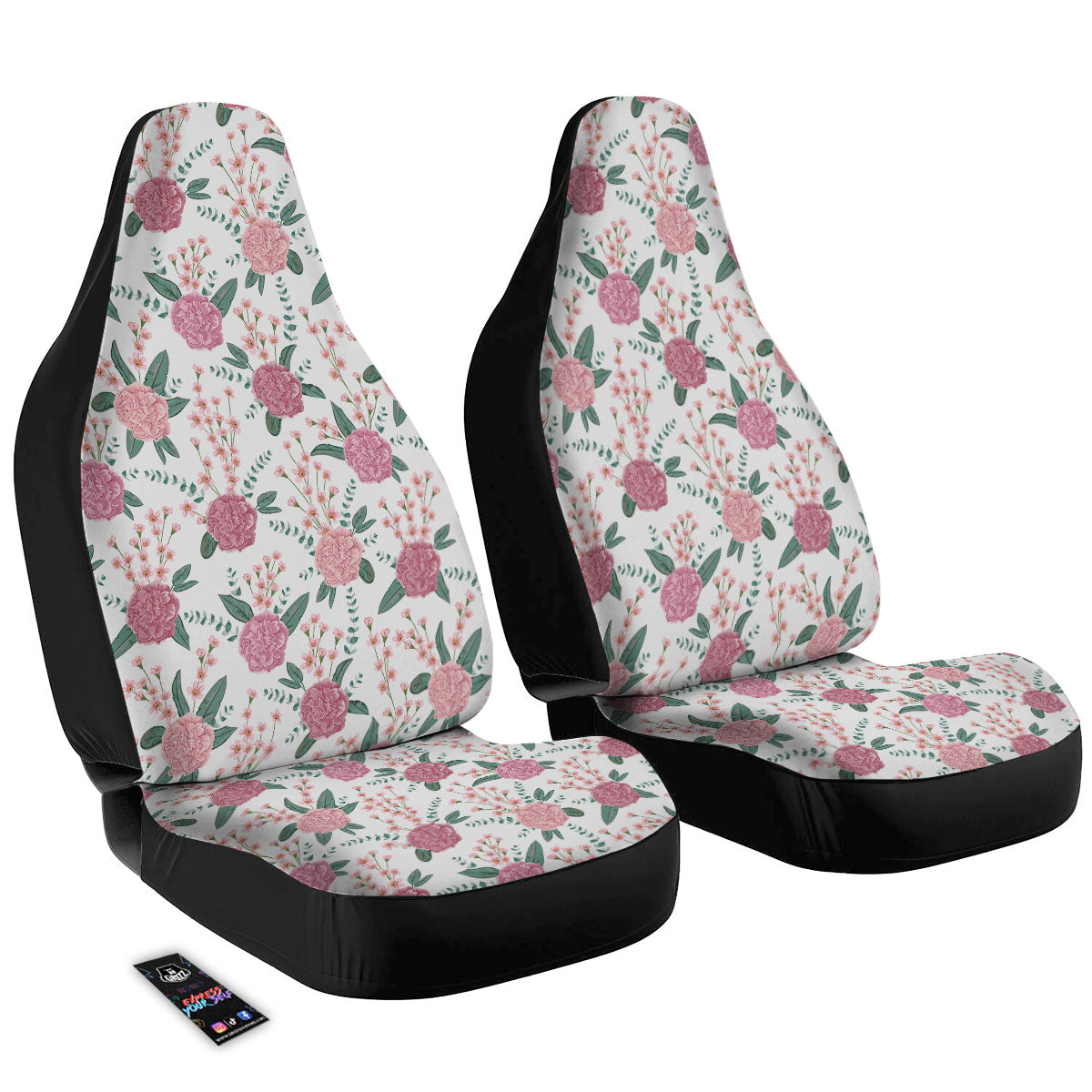 Pink Carnation White Print Pattern Car Seat Covers-grizzshop
