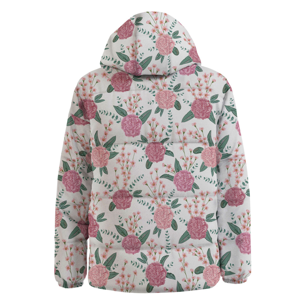 Pink Carnation White Print Pattern Down Jacket-grizzshop
