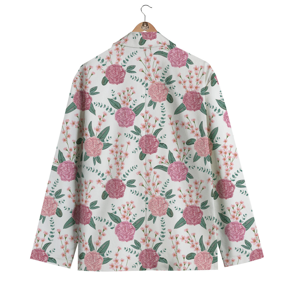 Pink Carnation White Print Pattern Men's Blazer-grizzshop