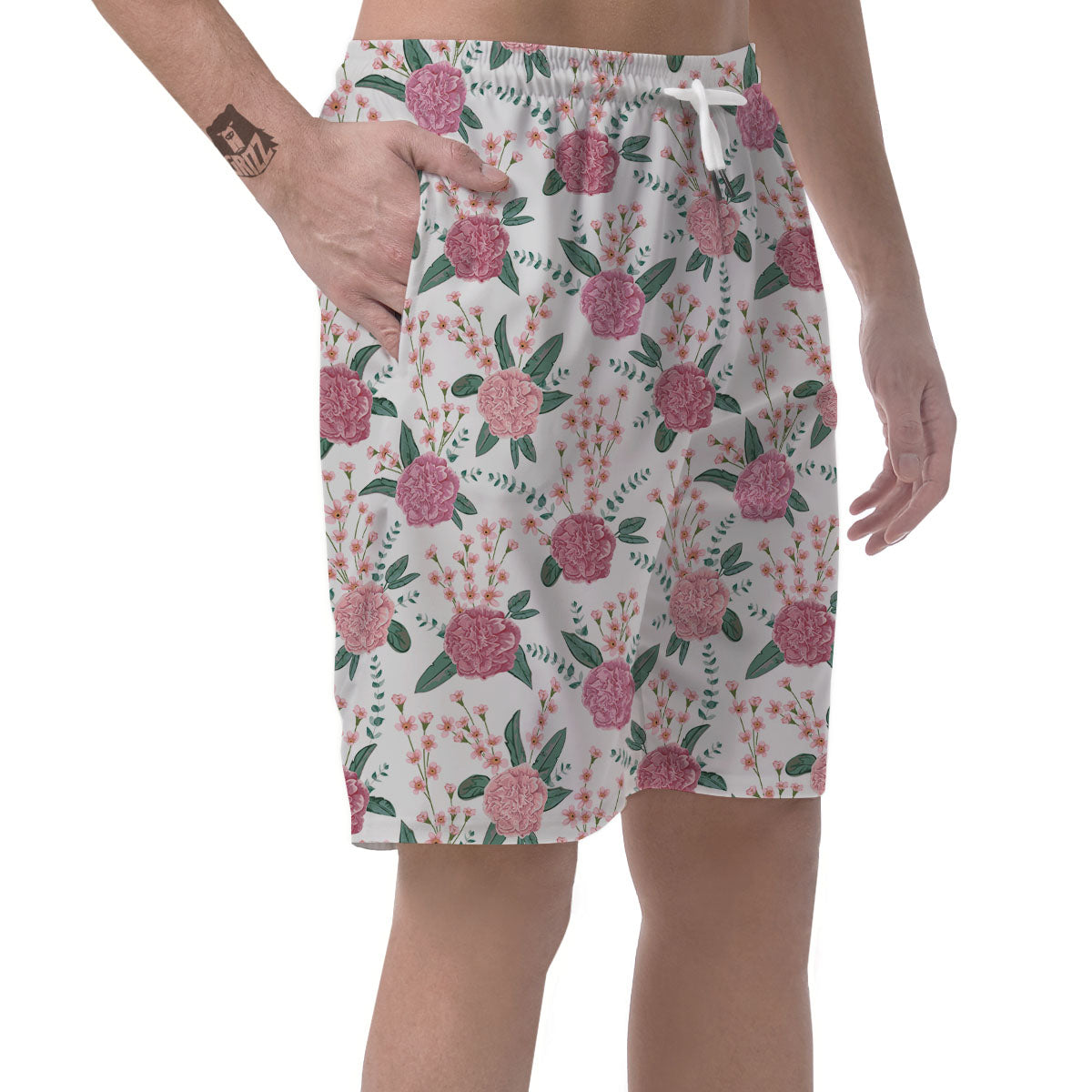 Pink Carnation White Print Pattern Men's Shorts-grizzshop