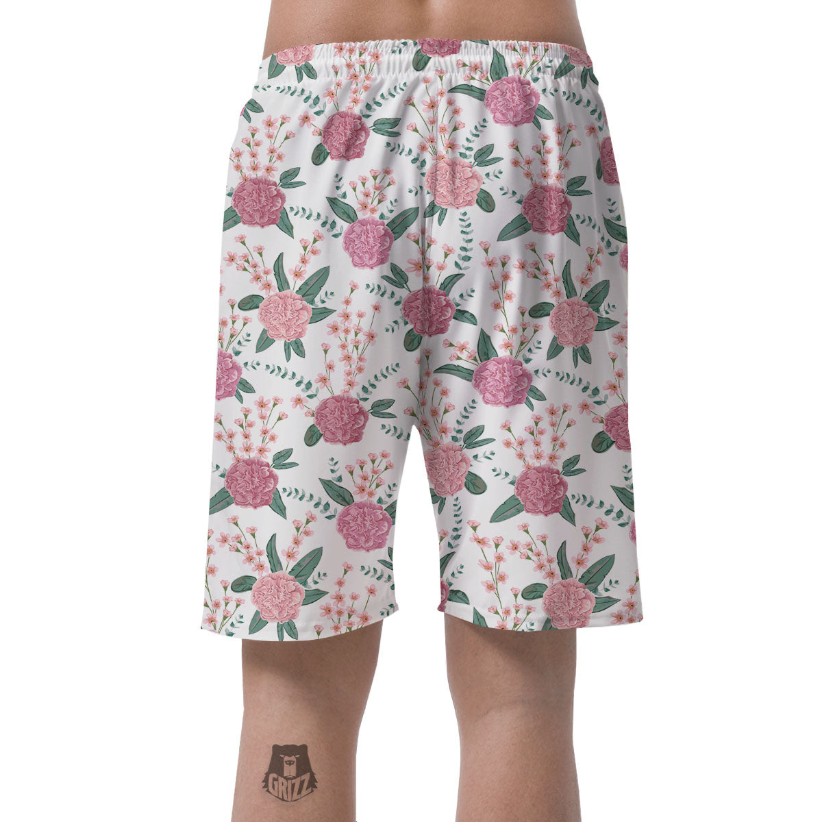 Pink Carnation White Print Pattern Men's Shorts-grizzshop