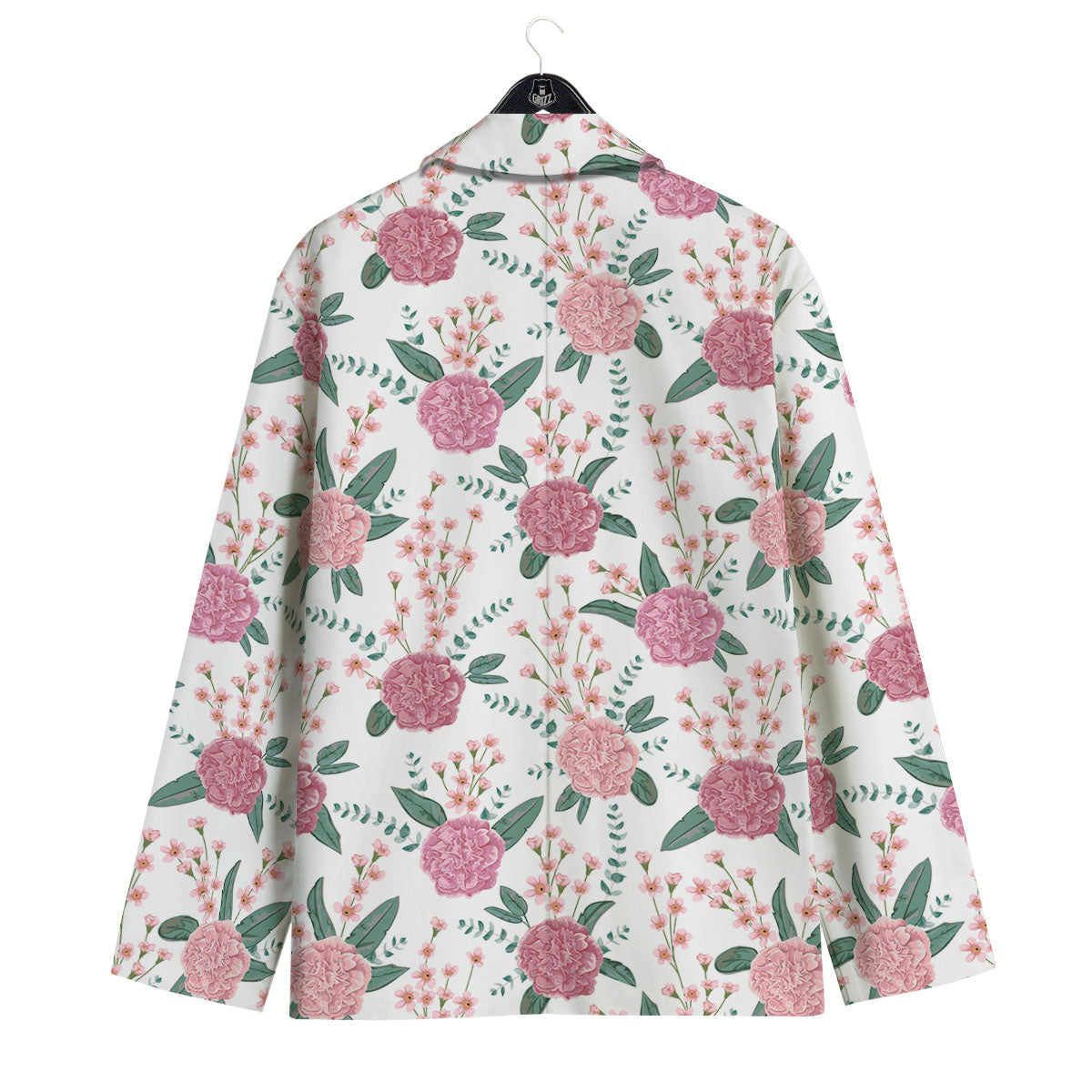 Pink Carnation White Print Pattern Men's Sport Coat-grizzshop