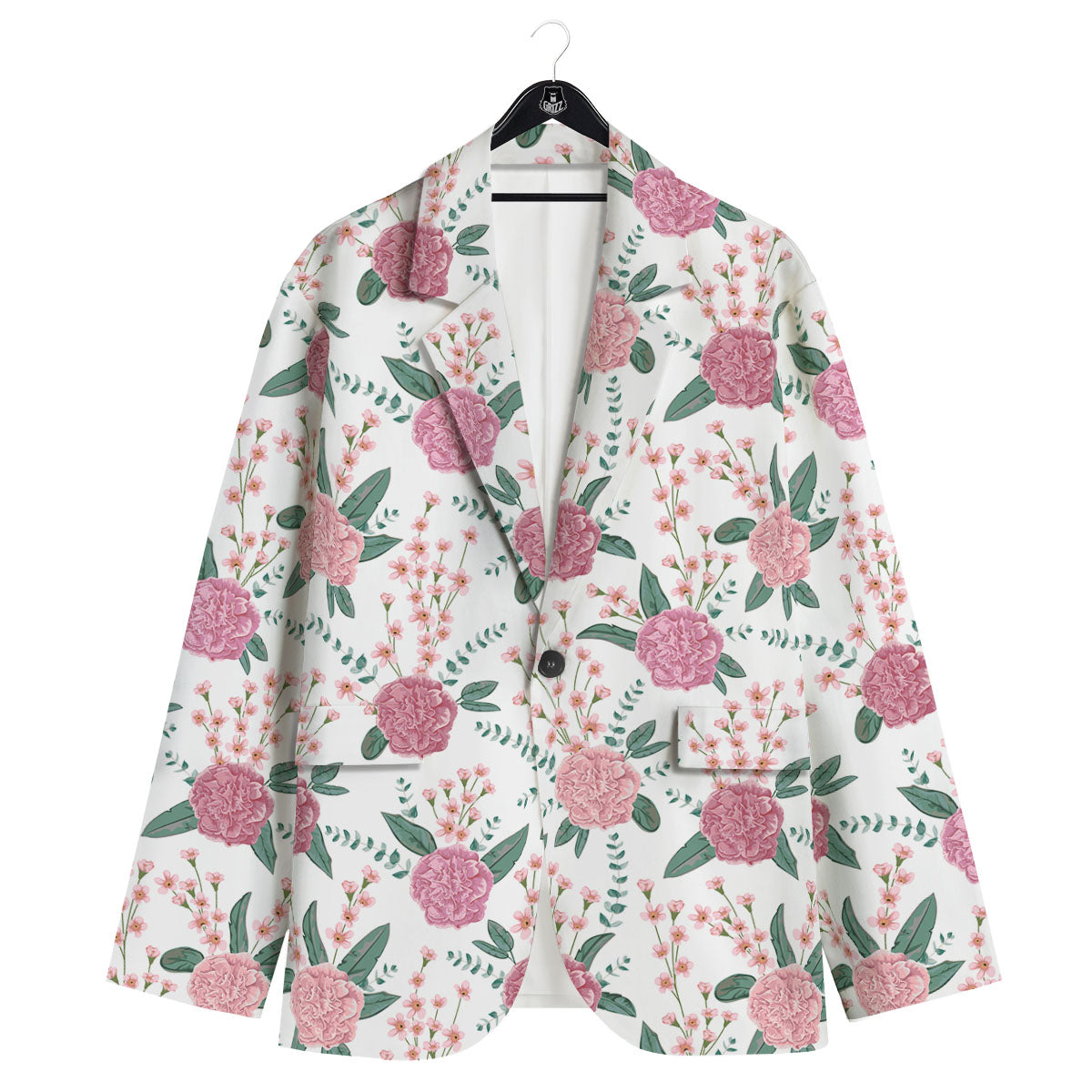 Pink Carnation White Print Pattern Men's Sport Coat-grizzshop