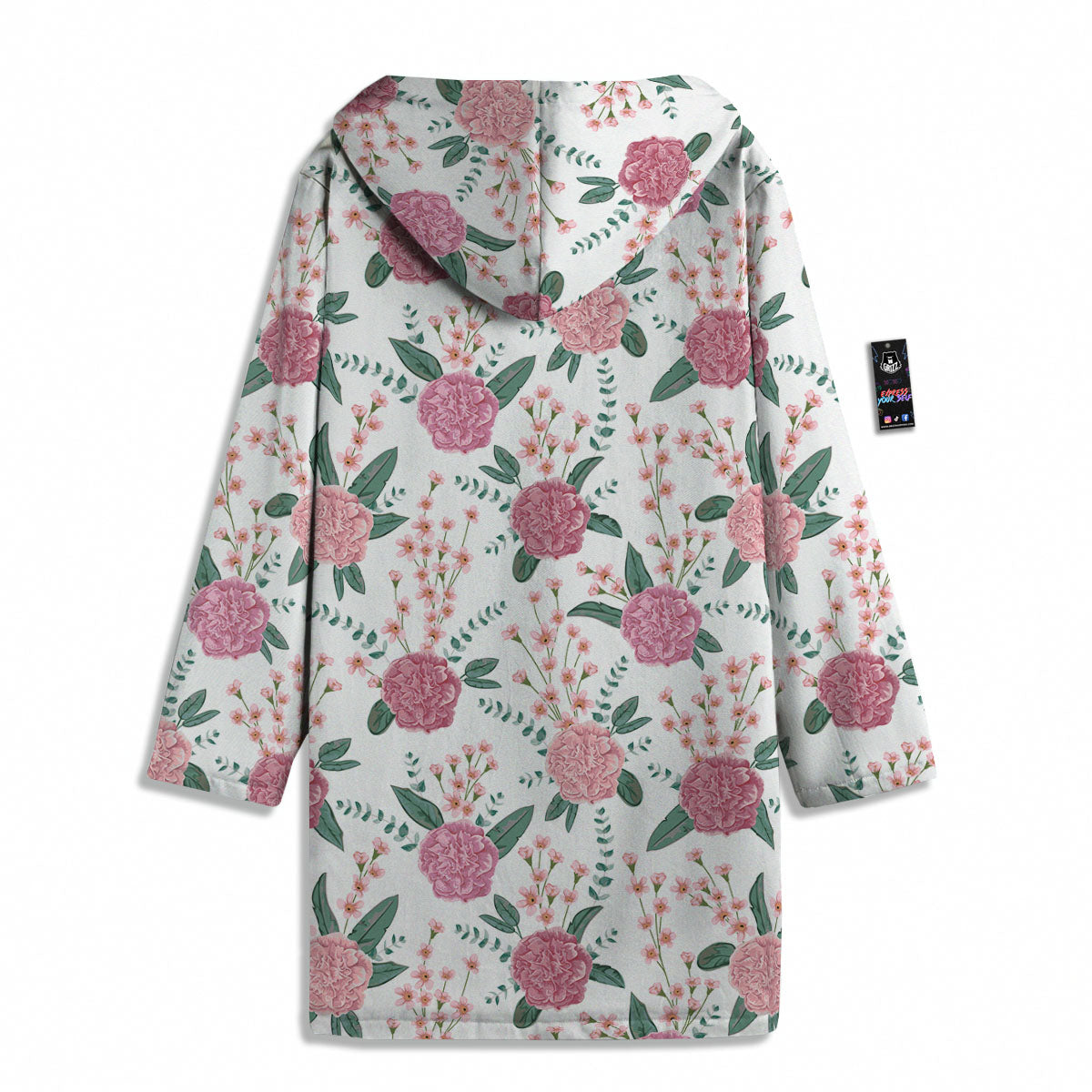 Pink Carnation White Print Pattern Men's Windbreaker Jacket-grizzshop