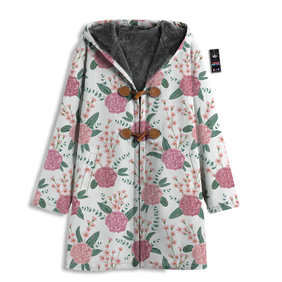 Pink Carnation White Print Pattern Men's Windbreaker Jacket-grizzshop