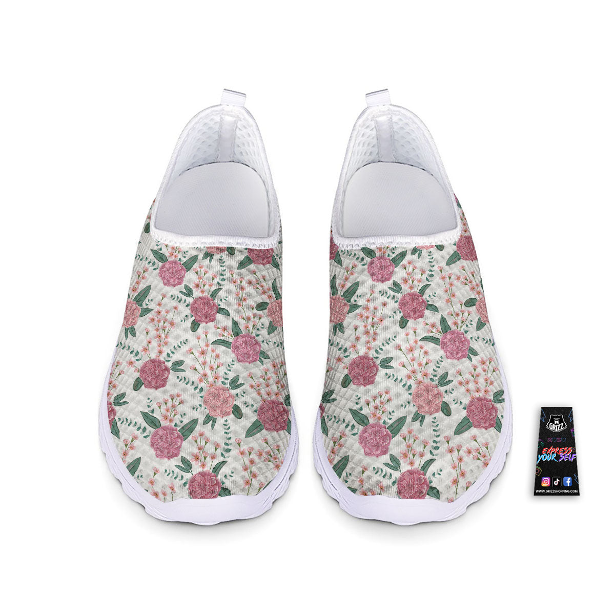 Pink Carnation White Print Pattern Nurse Shoes-grizzshop