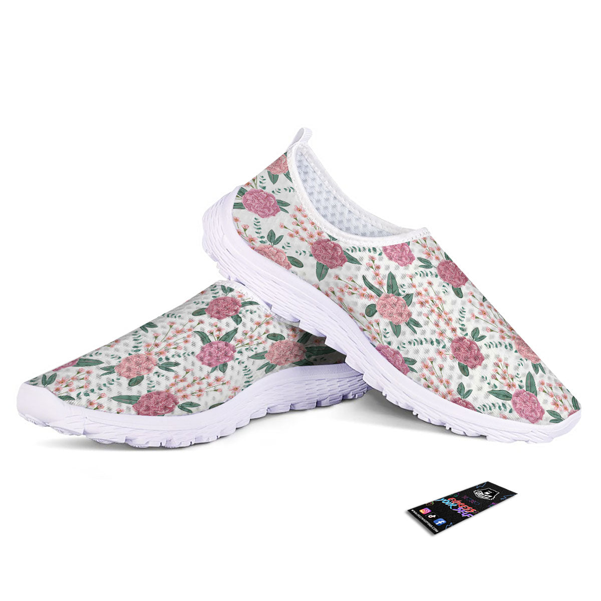 Pink Carnation White Print Pattern Nurse Shoes-grizzshop