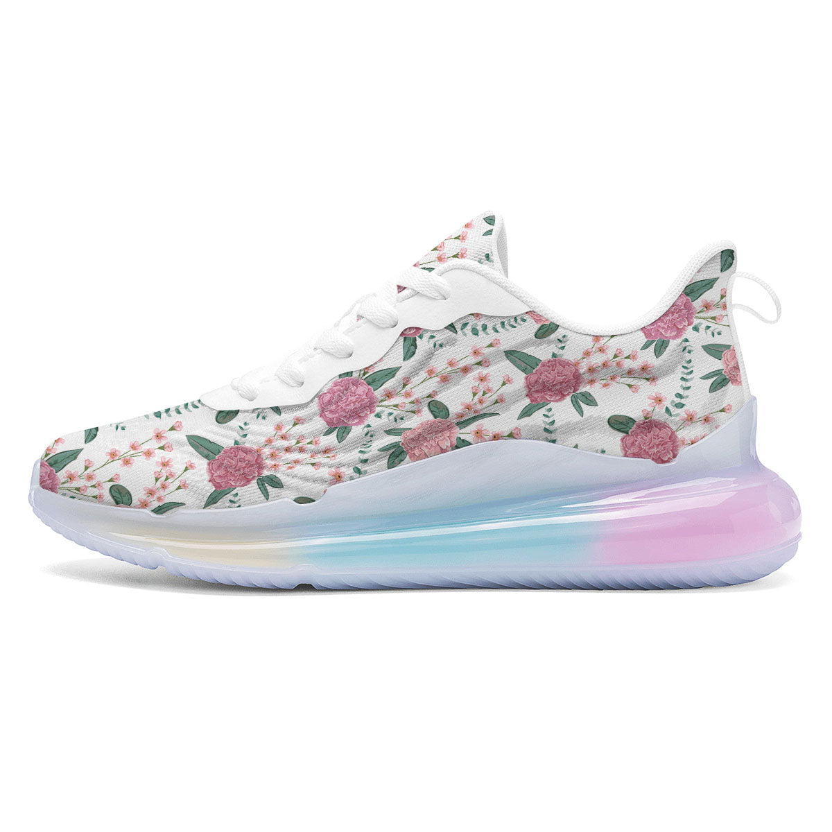 Pink Carnation White Print Pattern Running Sneakers-grizzshop