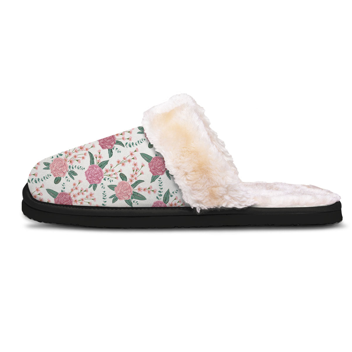 Pink Carnation White Print Pattern Slippers-grizzshop