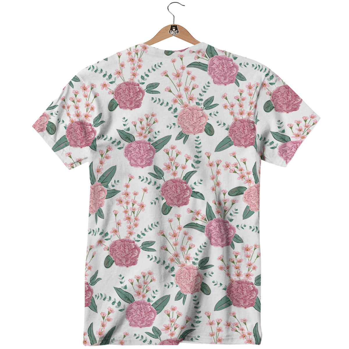 Pink Carnation White Print Pattern T-Shirt-grizzshop
