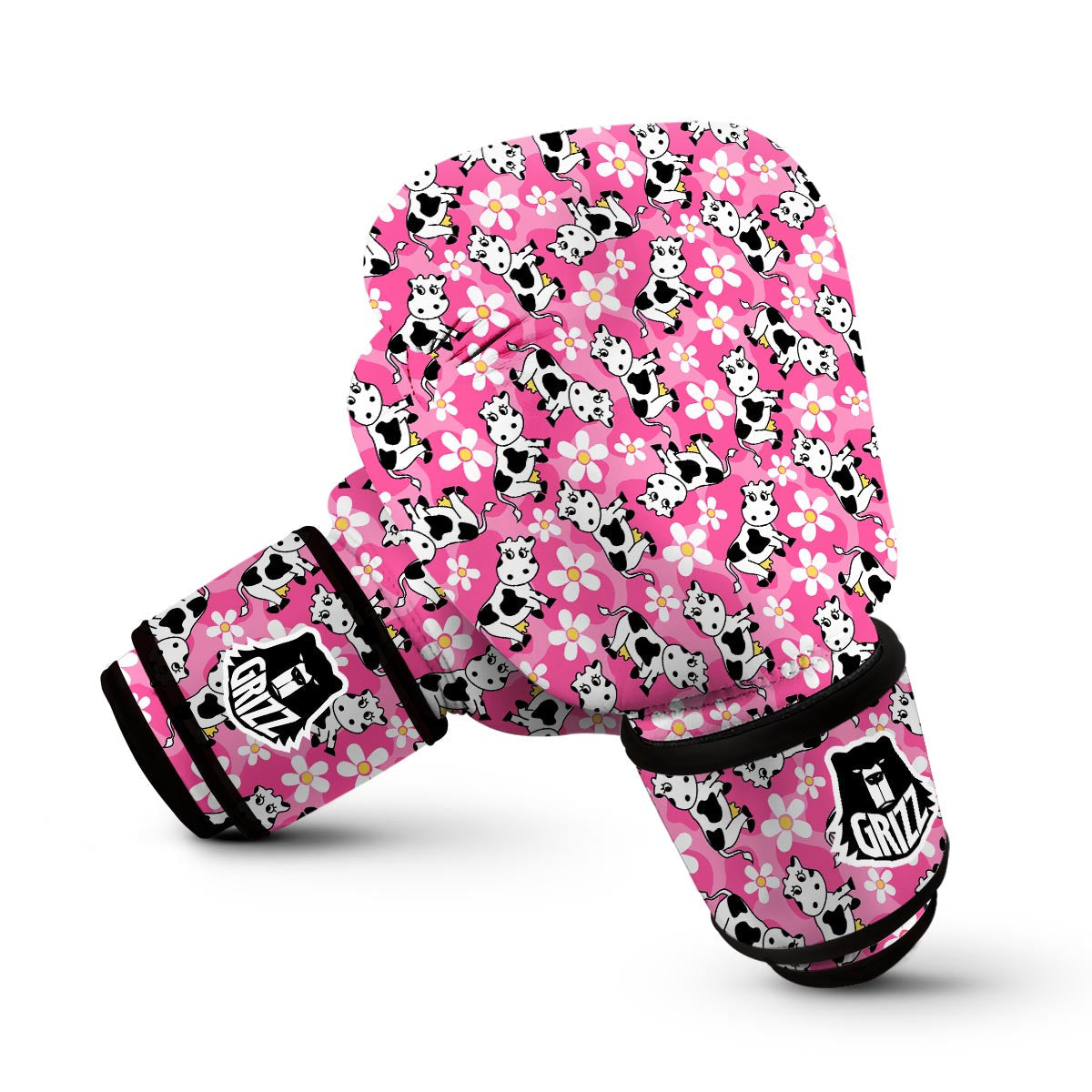 Pink Cartoon Cow Pattern Print Boxing Gloves-grizzshop