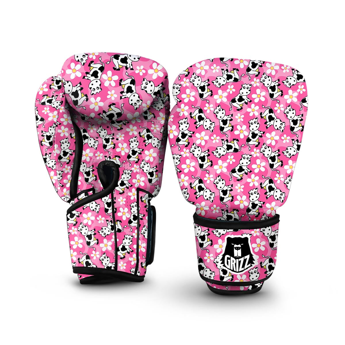 Pink Cartoon Cow Pattern Print Boxing Gloves-grizzshop