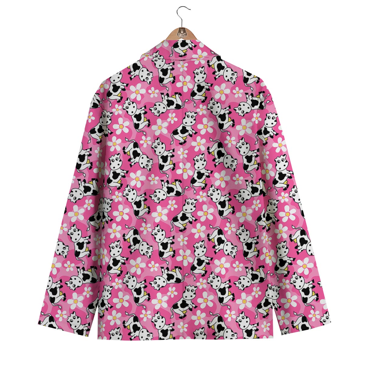 Pink Cartoon Cow Pattern Print Men's Blazer-grizzshop