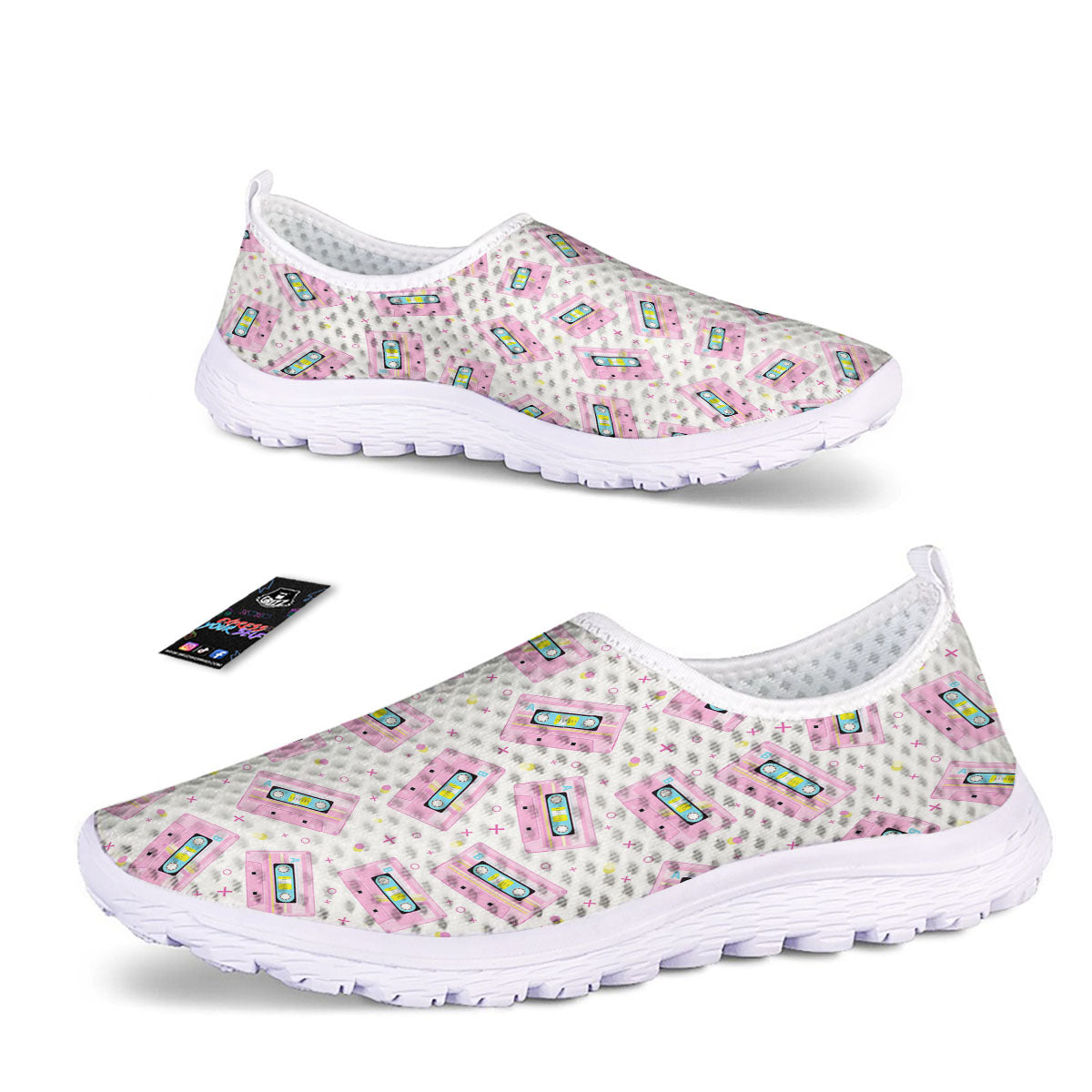 Pink Cassette Tape White Print Pattern Nurse Shoes-grizzshop