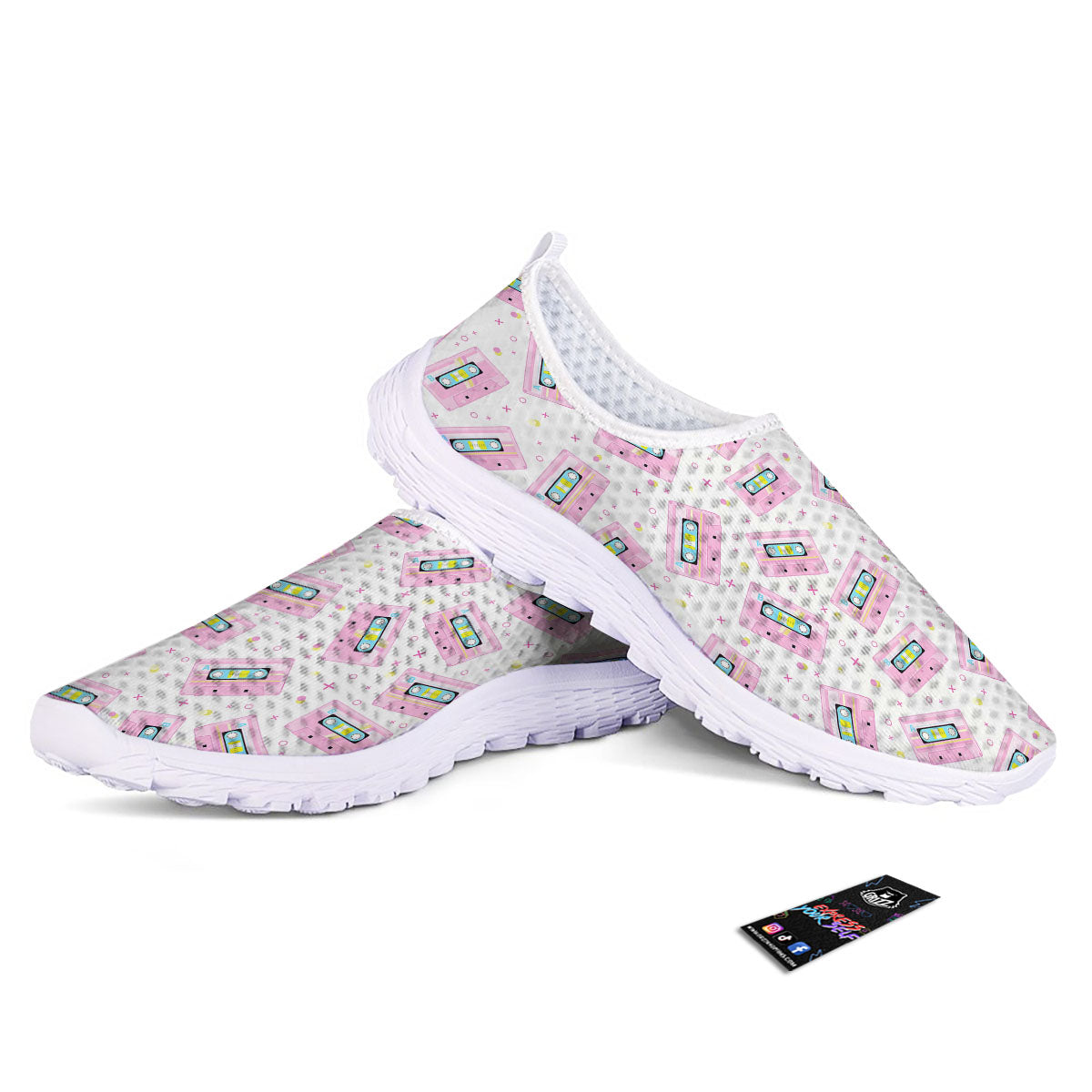 Pink Cassette Tape White Print Pattern Nurse Shoes-grizzshop