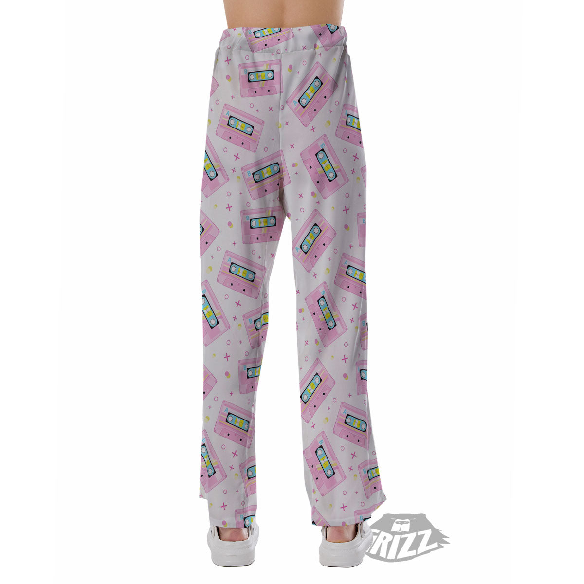 Pink Cassette Tape White Print Pattern Pajama Pants-grizzshop