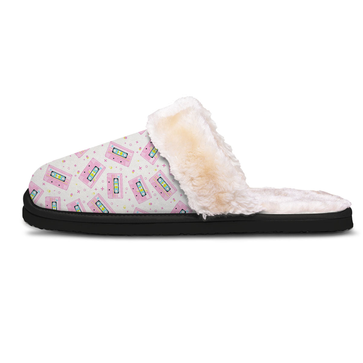 Pink Cassette Tape White Print Pattern Slippers-grizzshop