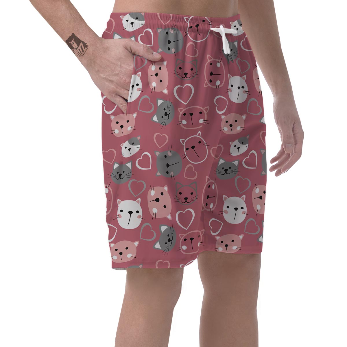 Pink Cat Face Print Men's Shorts-grizzshop