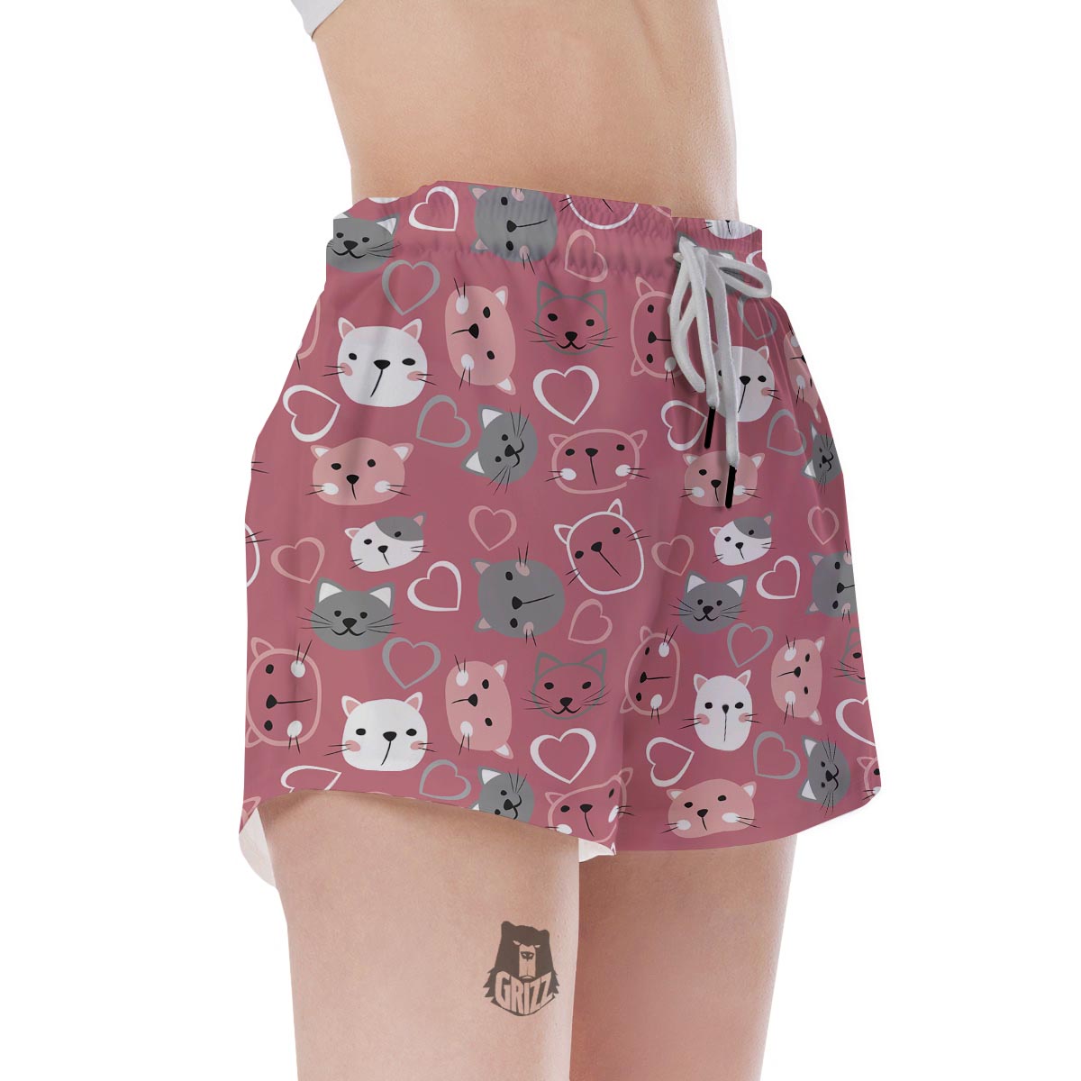 Pink Cat Face Print Women's Shorts-grizzshop