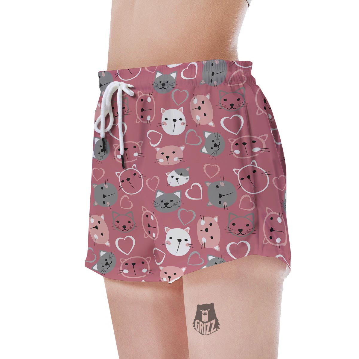 Pink Cat Face Print Women's Shorts-grizzshop